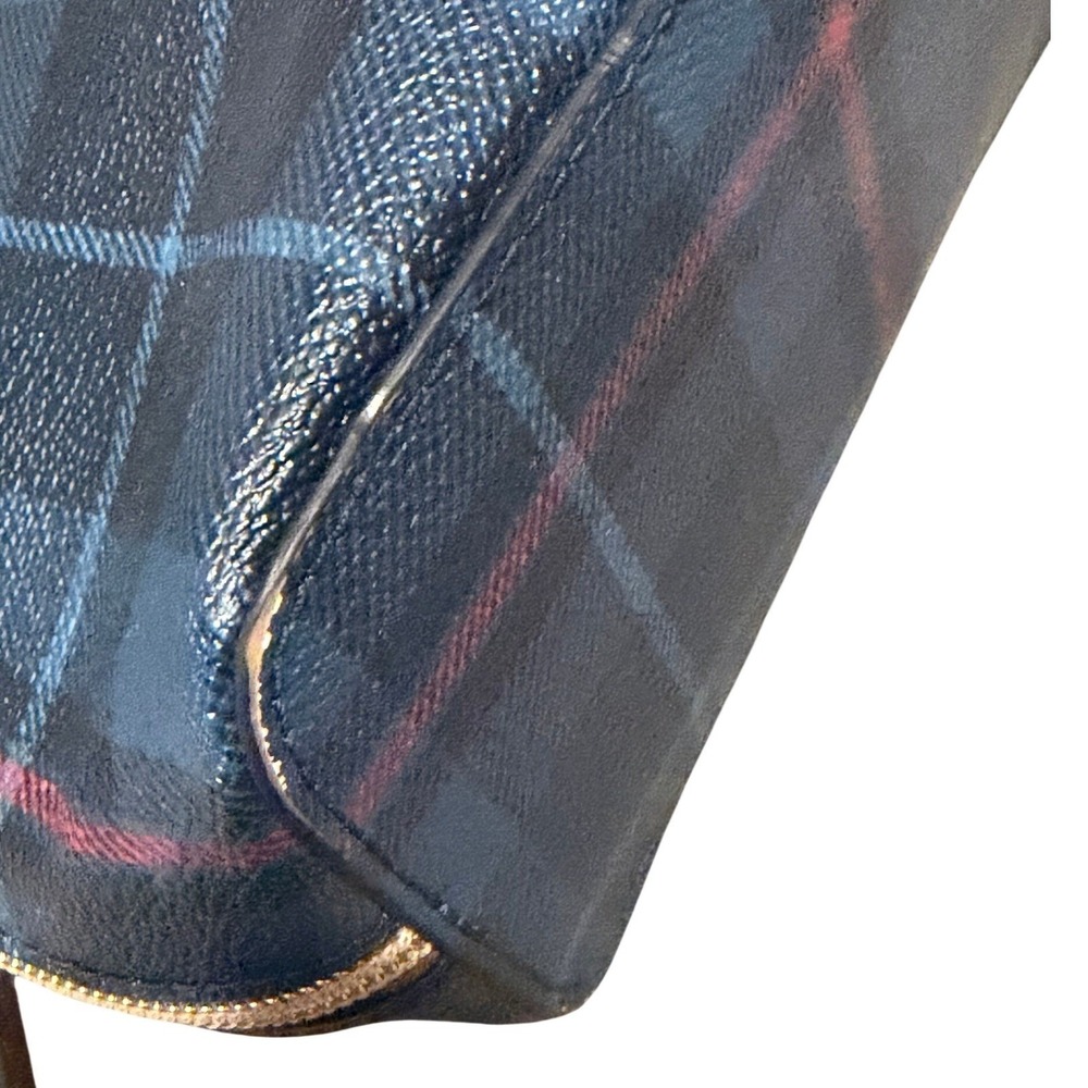 Dooney & Bourke Navy Blue Red‎ Plaid Coated Canvas Crossbody Bag Leather Trim - Picture 5 of 16